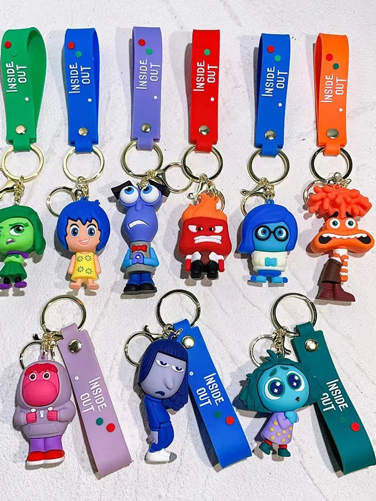 Disney Inside Out Keychains Cartoon Joy Sadness Anger Disgust Fear Action Figures Dolls Key Rings Kawaii Bags Pendants Kids Toys