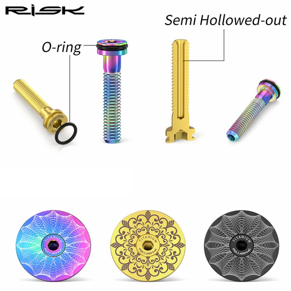 RISK Bicycle Stem Top Cap Headset Cover Titanium Alloy Bolt Road MTB Bike 28.6mm 1 1/8\