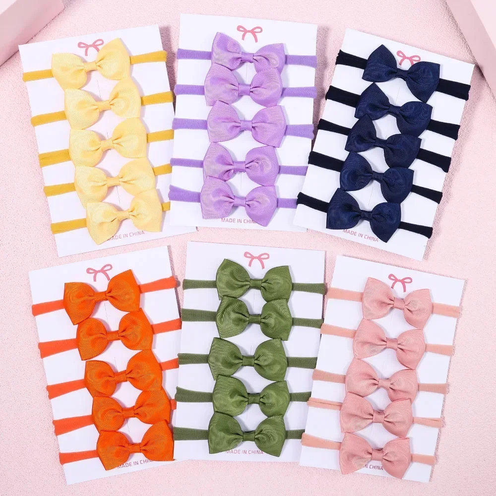 5/6Pcs Wholesale Girls Solid Color Bowknot Headband For Baby Kids Grograin Ribbon Headwear Hair Bands Infant Hair Accessories