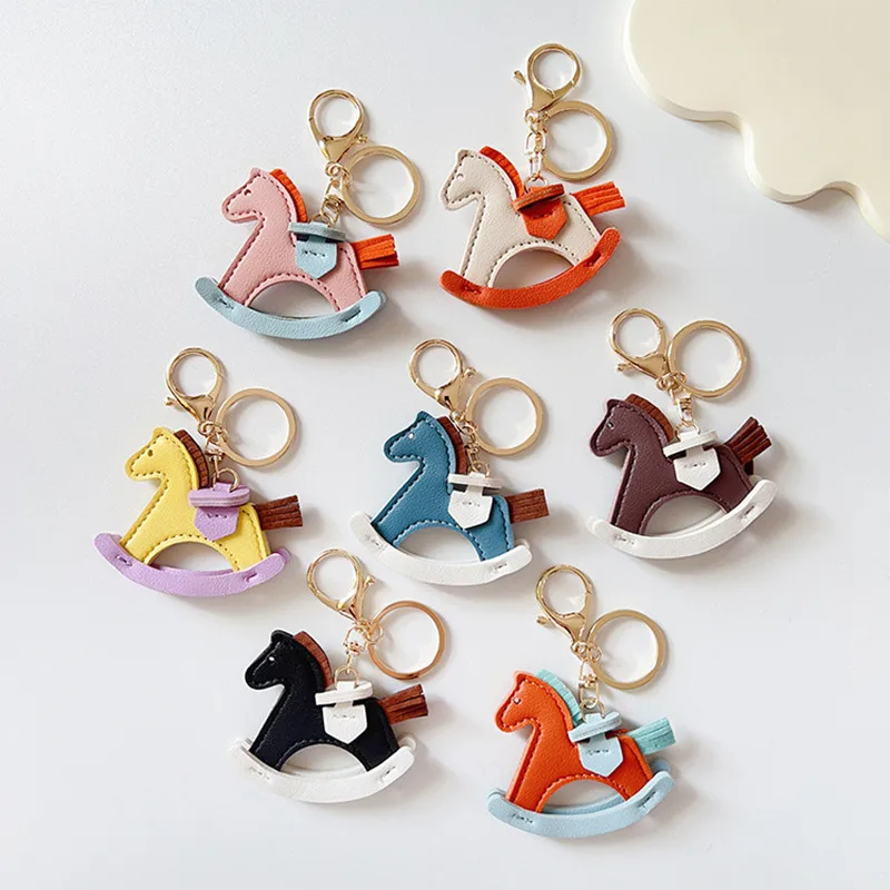 PU Leather Bag Charm Rocking Horse Pendant For Car Bag Hanging Ornament Keychain Decoration DIY Bag Accessories