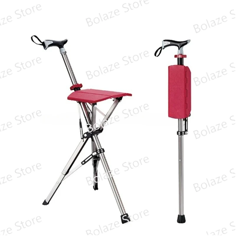 

Outdoors Folding Crutch Chair Hand Stool Multifunctional Light Non Slip Portable Elderly Rest Stools Beach Camping Chair