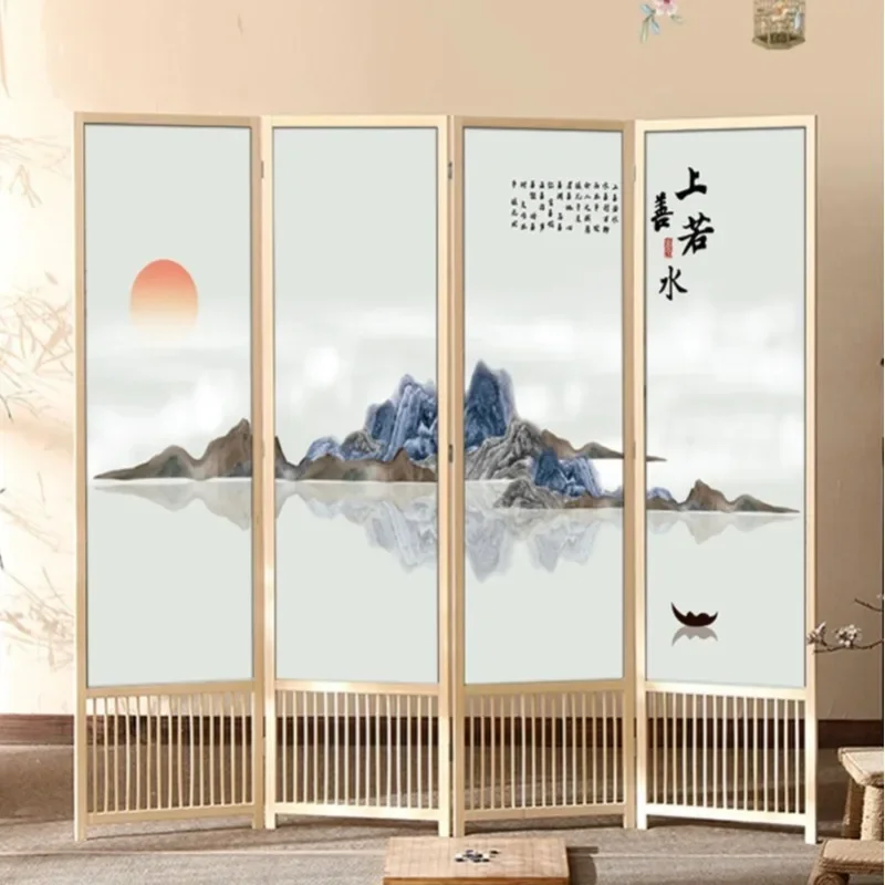 Modern Chinese solid wood foldable mobile home screen partition living room bedroom study hotel office