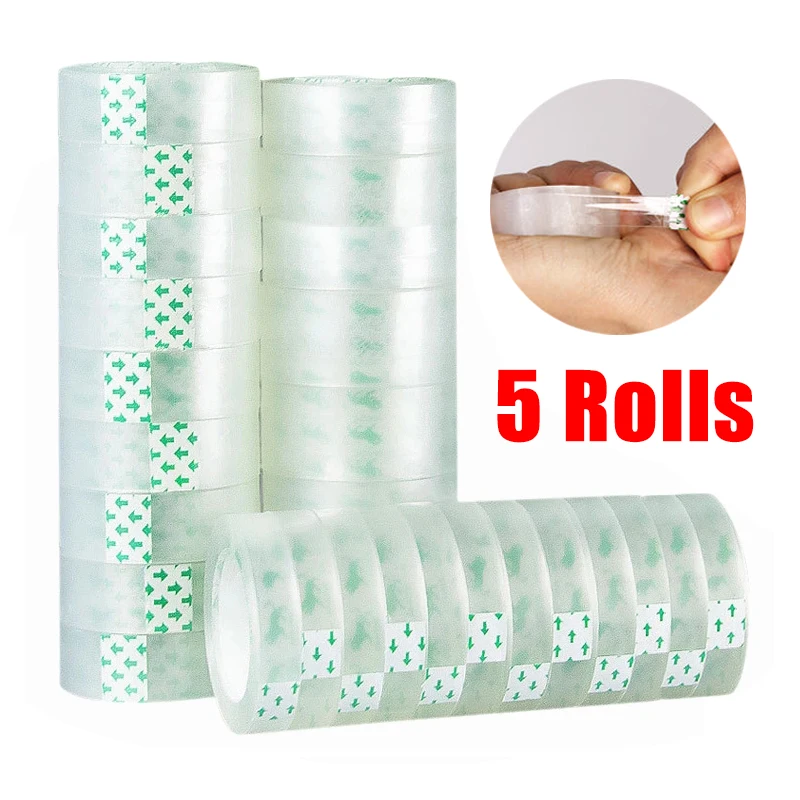 5 Rolls Transparent Tapes Traceless Transparent Pack Tape Packing Tools Adhesive Tape School Student Stationery Office Supplies