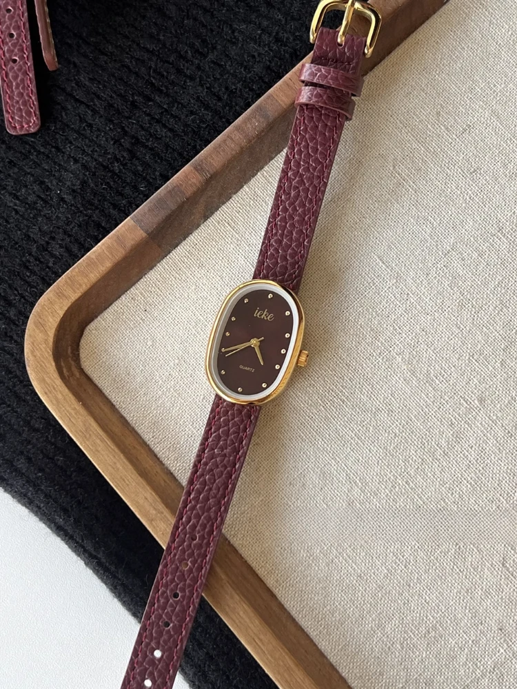 Ladies Vintage Red Elegant Small Watch Simple Red Leather Fashion Ladies Quartz Watch Relojes Para Mujer