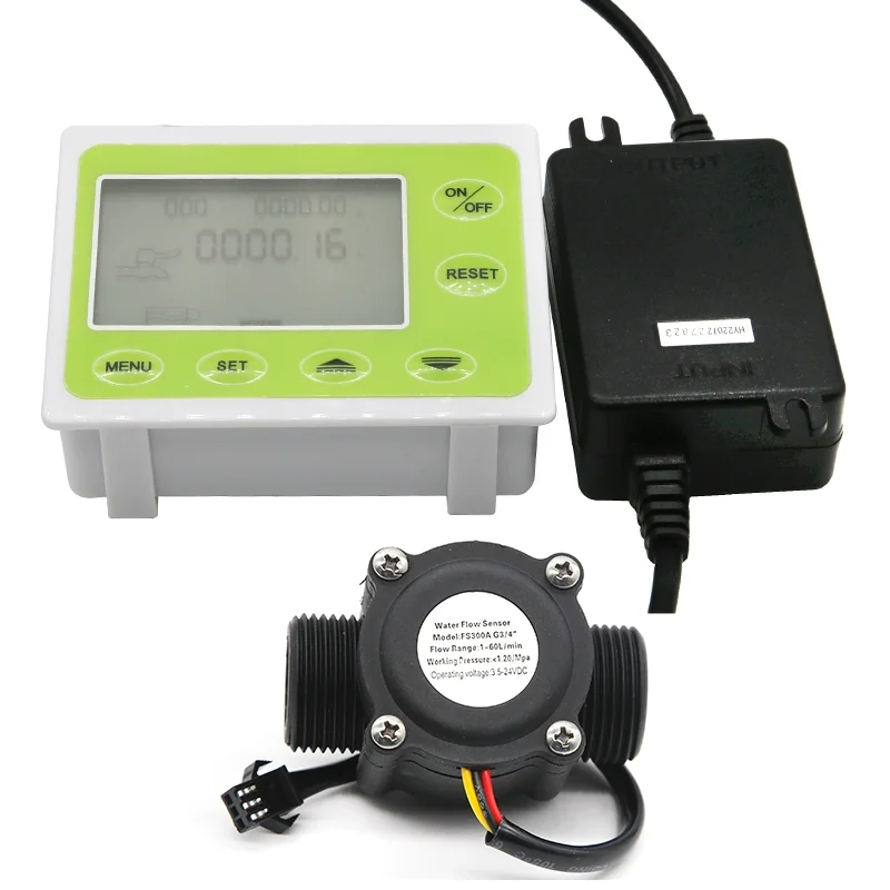 متعدد الوظائف الرقمية تدفق متر نقص المياه إنذار معدل التدفق مؤشر LCD تدفق سرعة رصد حماية مضخة المياه