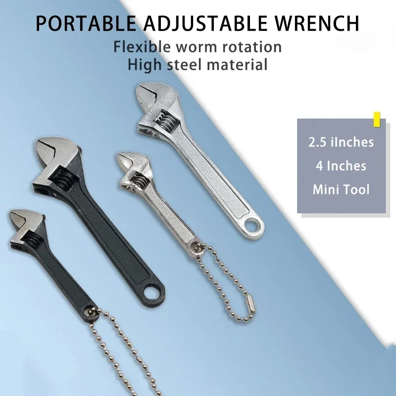 1Pcs 2.5/4-Inch Monkey Wrench Steel Mini Wrenches Portable Tool Short Shank Shifting Spanner Plumbing Key Ring Hand Tools