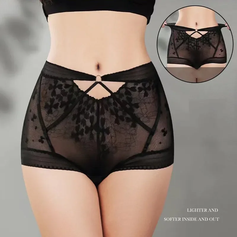 

Sexy Lace Panties Women's Boyshorts Hollow out Mesh underpants High waist Briefs Summer Ladies Underwear for weight 100kg