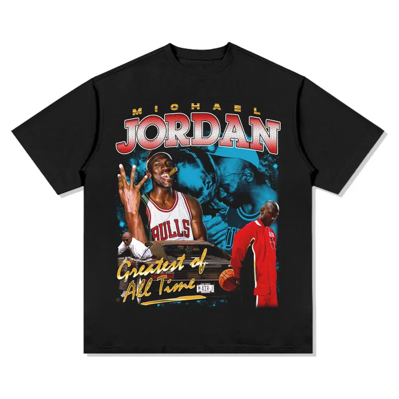 Michael Jordan GOAT Vintage Graphic T-Shirt Retro Basketball Greatest Print Oversized Cotton Short Sleeve for Men Women Fashion