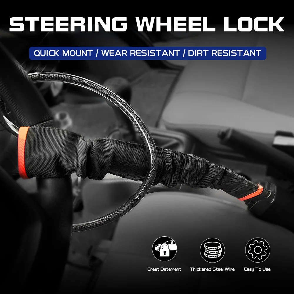 Car Steering Wheel Steel Lock Seat Belt Anti-theft Lock With 2 Keys Anti-theft Device Easy Installation Fits Most Cars SUV