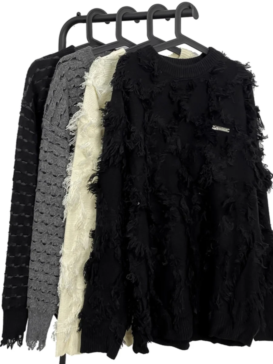 

Американский вязаный свитер с кисточками в стиле ретро, женский модный дизайн, верхняя одежда для пар, осень-зима, Новое поступление, свободный крой, длинный...