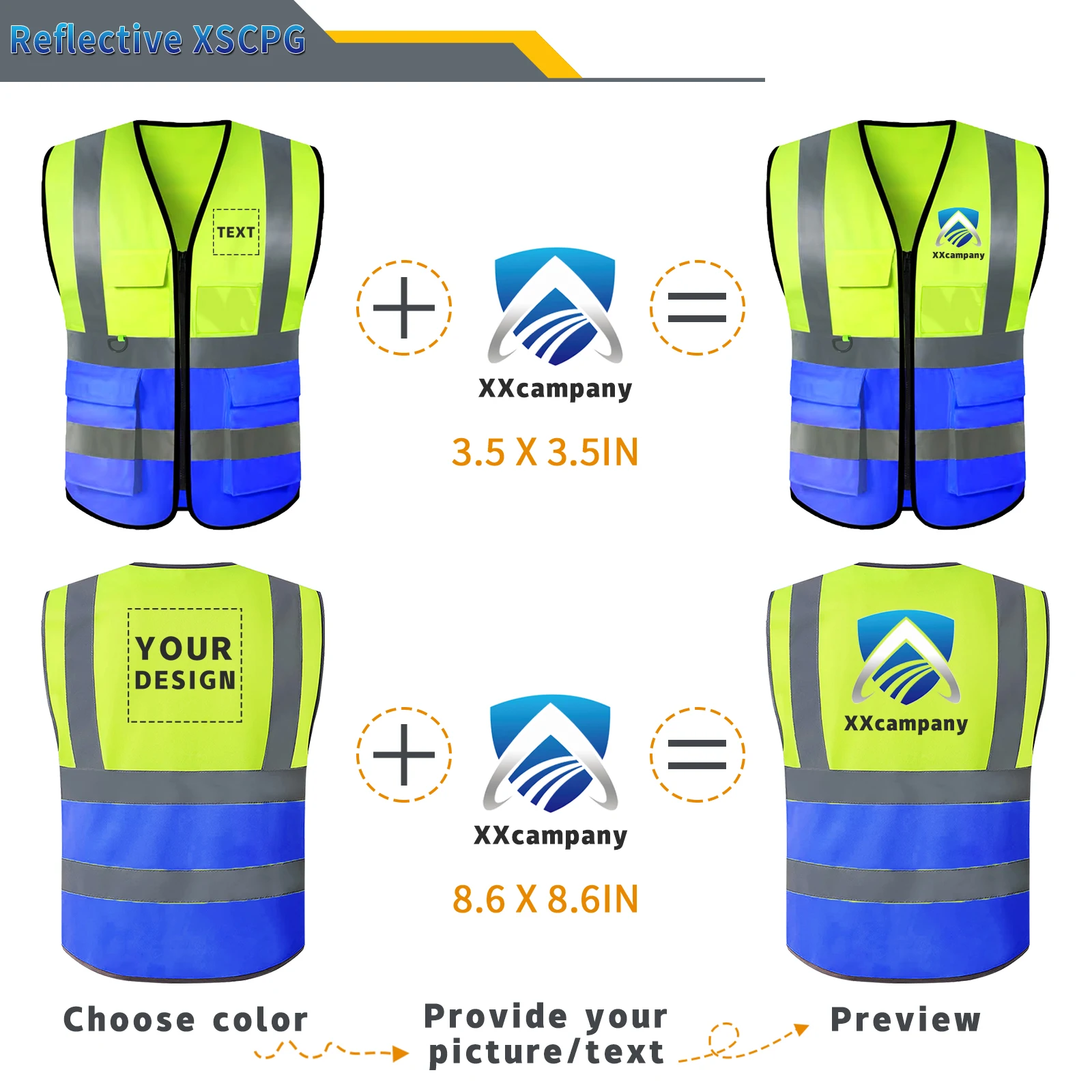 10 Pack Safety Vest Custom Logo, High Visibility Reflective Safety Vest with 5 Pockets and Reflective Strips Outdoor Work Vest