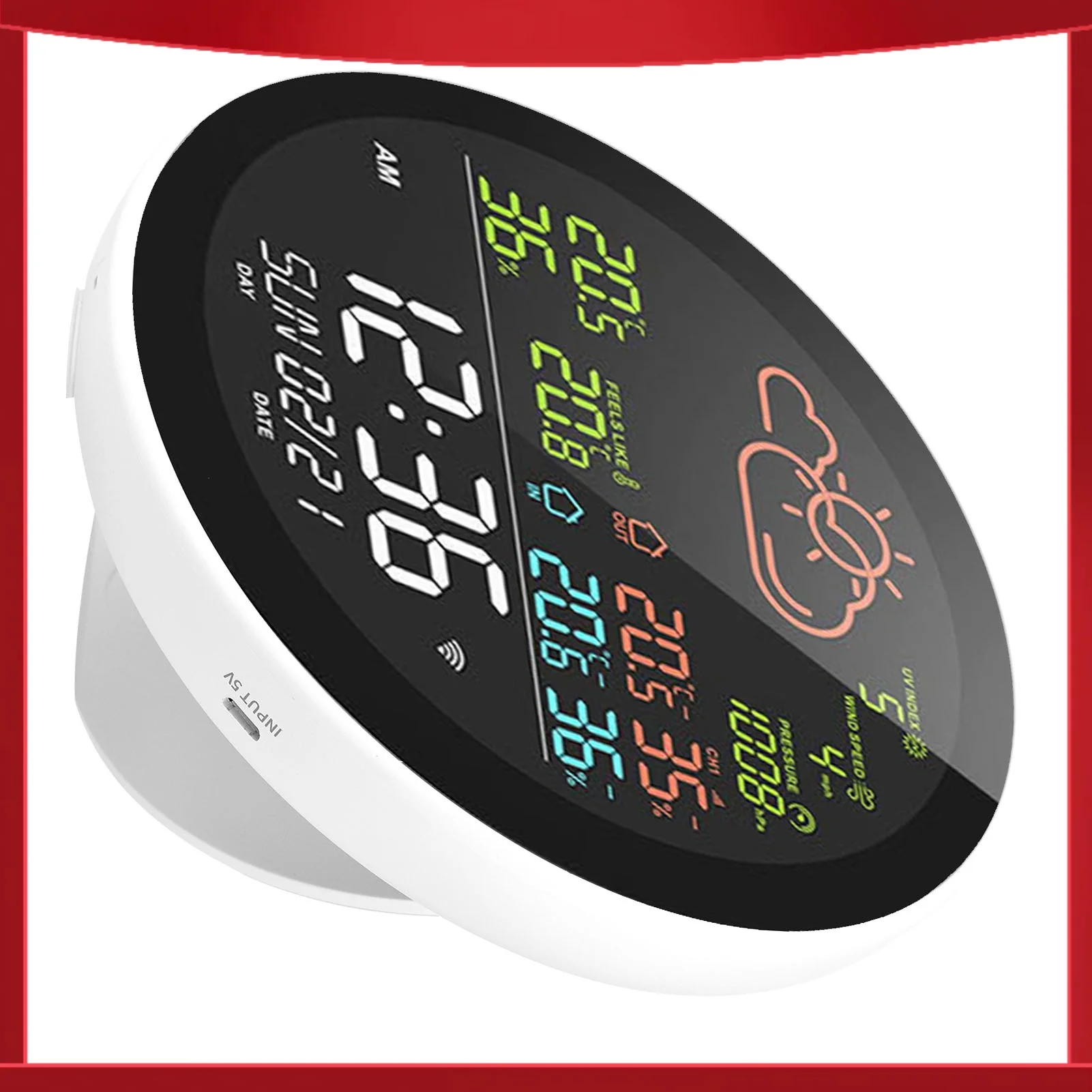 

Wifi Smart Weather Station with Clock Indoor and Outdoor Temperature and Humidity Meter Multifunctional