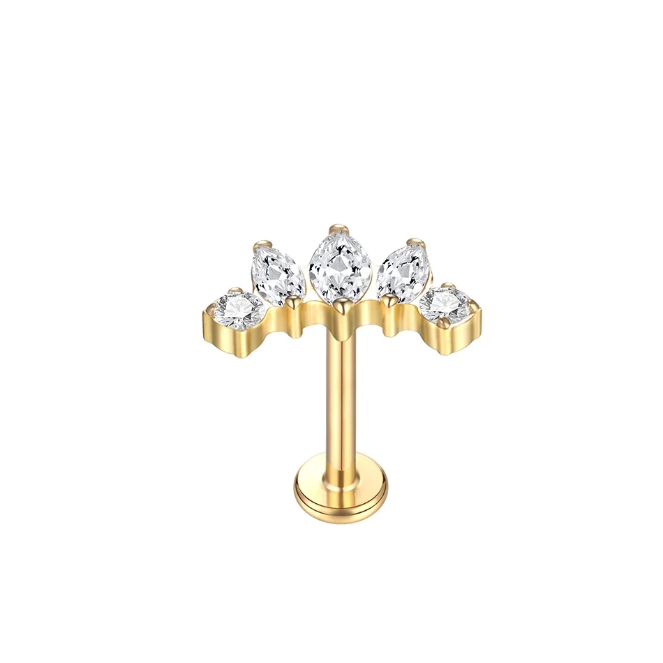 1PC Implantaat Grade Titanium Zirkoon Stud Oorbel Intern Schroefdraad Ster Labret Piercing Lip Monroe Helix Tragus Piercing Sieraden - afbeelding 1