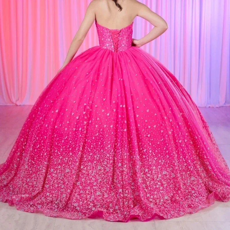 Angelsbride ชุดสีชมพูหรูหราชุดไปงานเต้นรำ quinceanera vestidos de 15 quinceañera ประดับด้วยลูกปัดเลื่อมชุดเดรสปาร์ตี้เด็กผู้หญิง