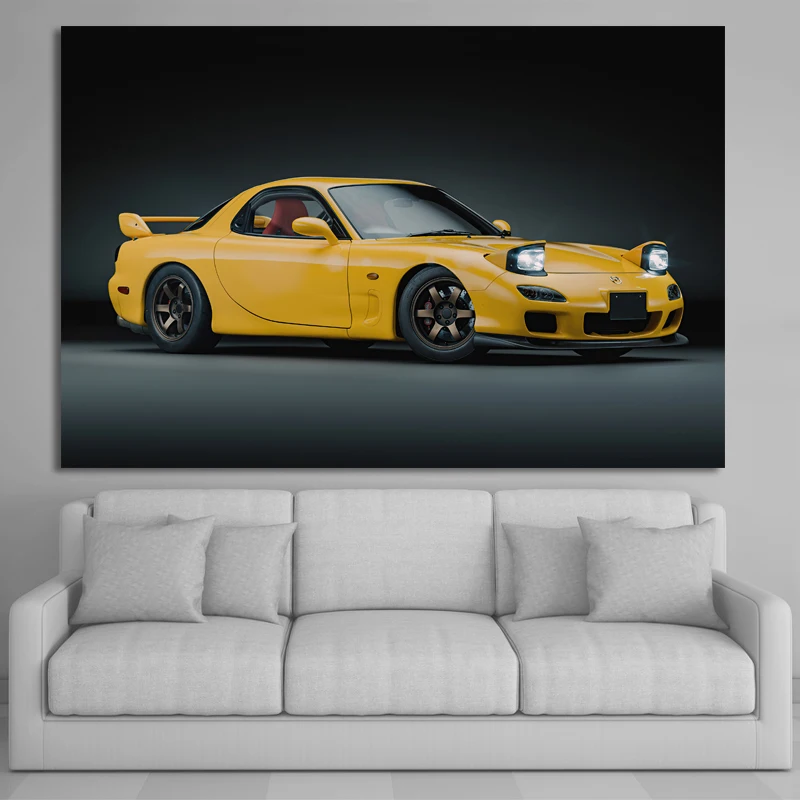 Supercar Posters Mazda RX-7 Spirit R Yellow Classic Car HD Wallpaper Prints Wall Art Canvas Paintings for Home Living Room Decor