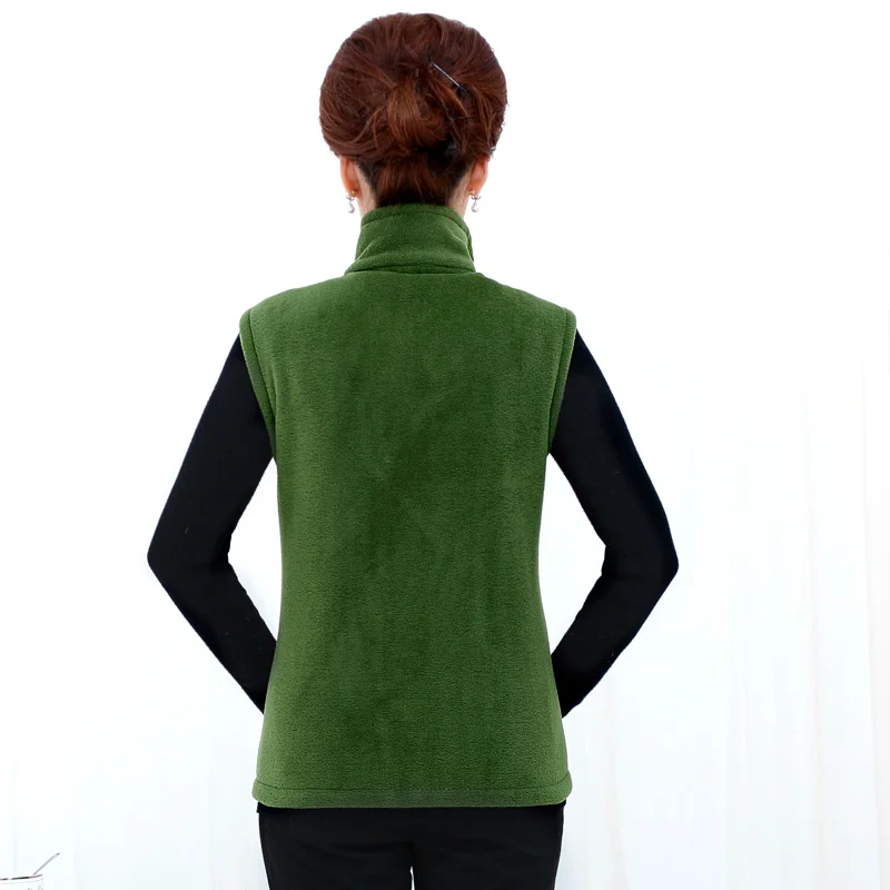 Middle-aged Mother Stand Collar Vest Jacket Short Polar Fleece Fabric Sleeveless Outwear Warm Female Solid Casual Waistcoat Tops