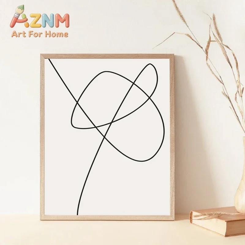AZNM Minimalist Abstract Line Canvas Wall Art Simple Black Curve Print Poster Boho Neutral Home Decor