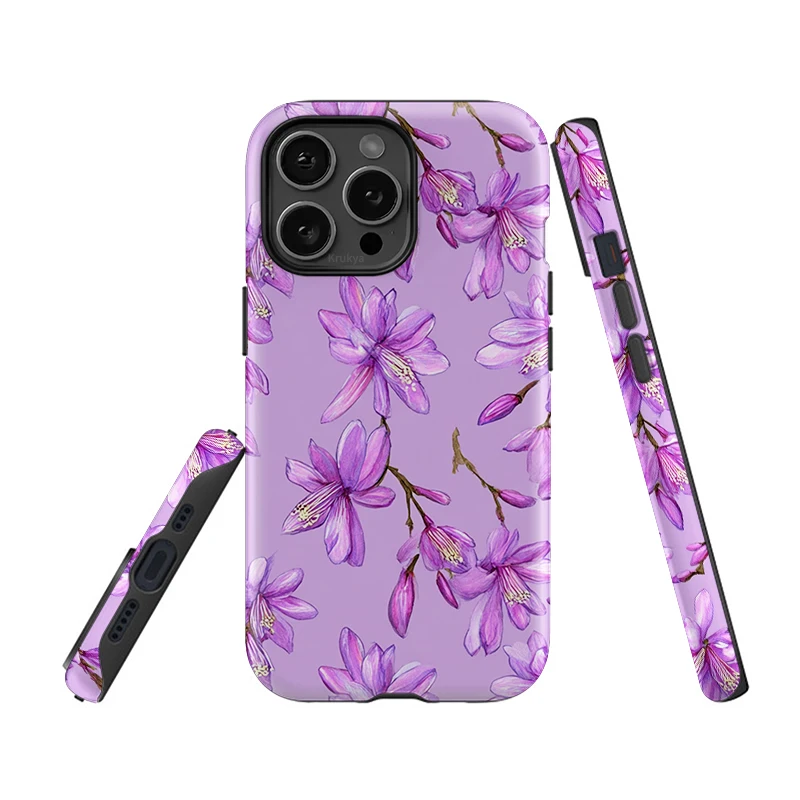 Krukya الأرجواني زهرة طباعة جراب هاتف آيفون 17 برو ماكس 17 الهواء 16 15 زائد XR XS SE 11 12 13 14 برو ماتي غطاء سيليكون #3