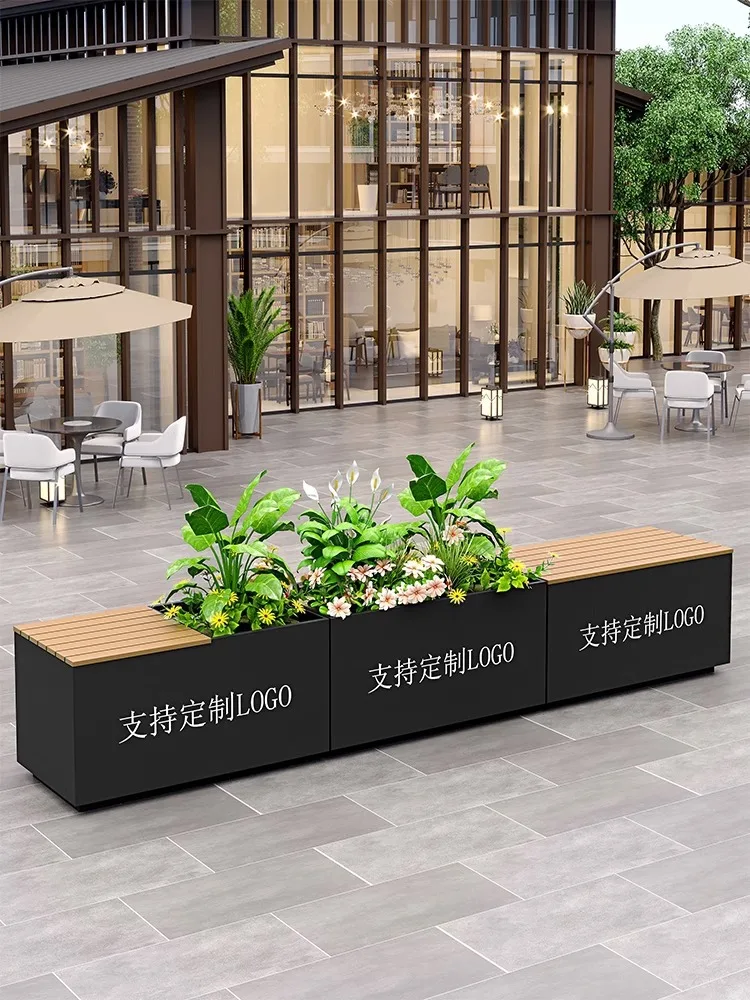 

Plastic wood flower box, outdoor stainless steel seat combination, iron flower pot, outdoor flower bed, seat, mobile card seat