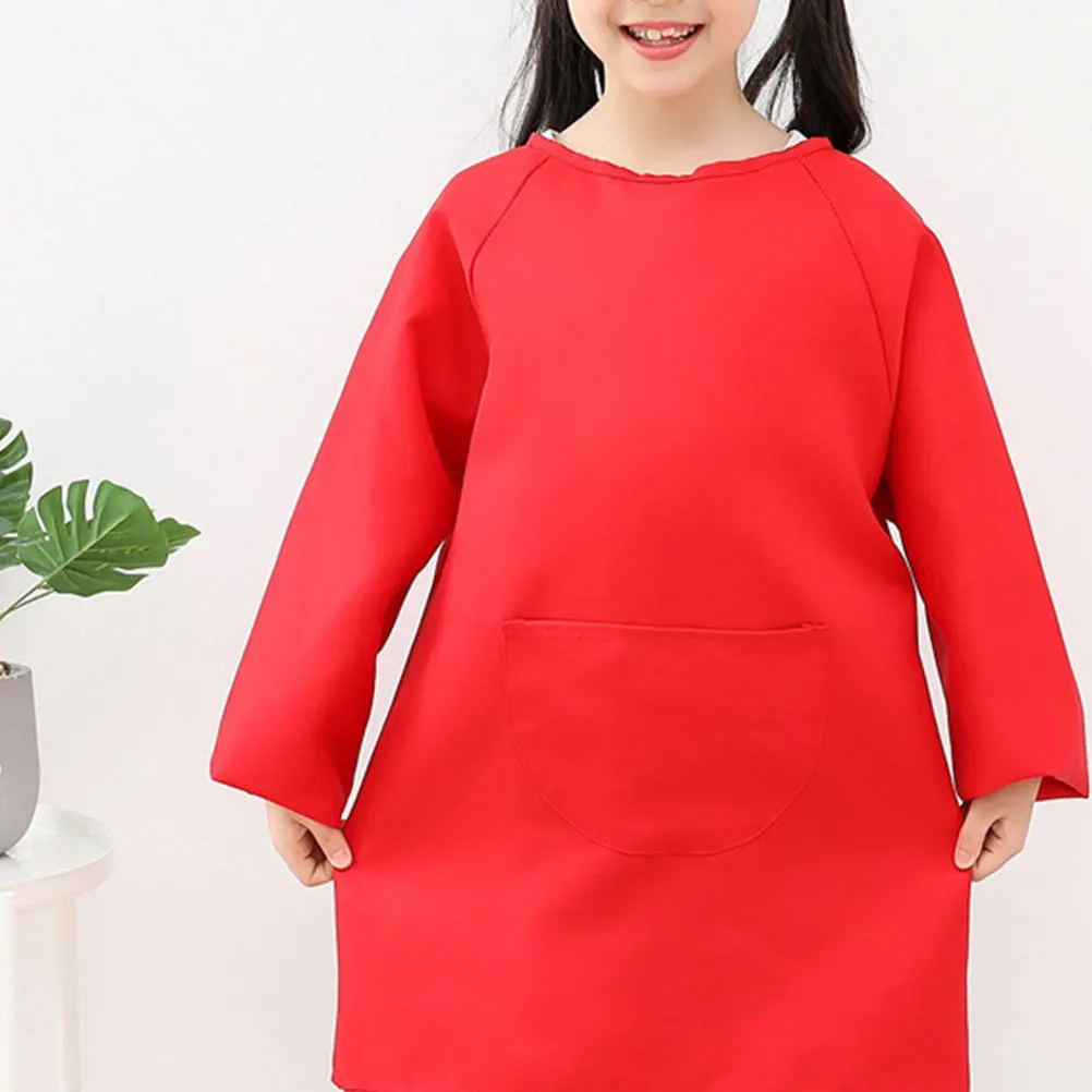 

1pc Long Sleeve Kids Painting Apron Cover Art Smock Watercolor Protective Reusable Drawing Coat For Children L Red