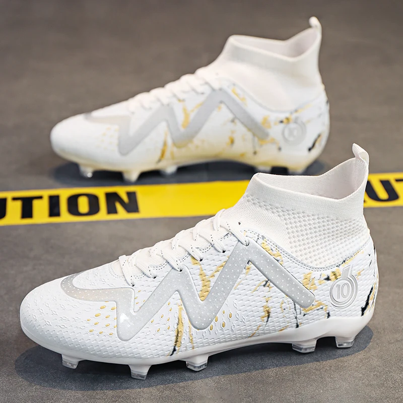 

Adult Men High Top Soccer Cleats Wear Resistant Spike Sole Breathable Lace Up Football Boots Outdoor Lawn Turf Professional