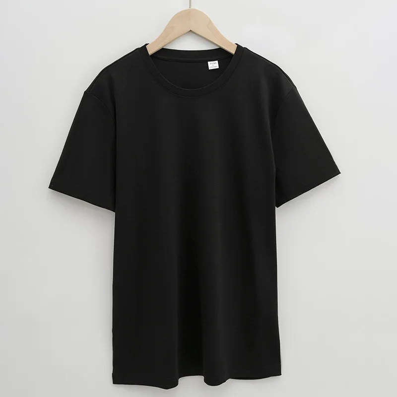 Men High Count Pima Cotton T Shirt Double Sided Liquid Ammonia Mercerized Cotton Round Neck Pure Cotton Short Sleeve