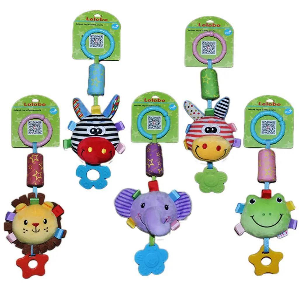 Baby Teether Rattle Plush Hanging Toy Developmental Sensory Toy for Infants Stroller Bed Handbell Play