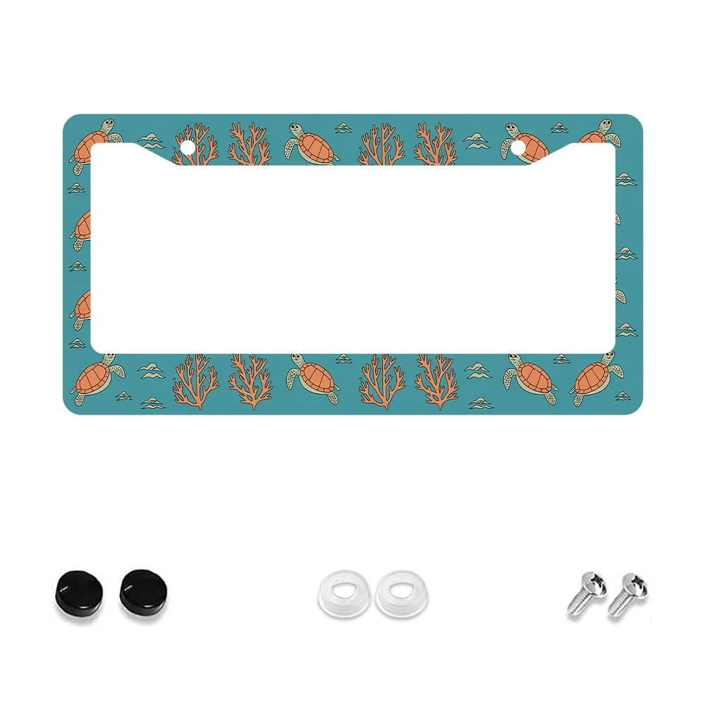 

1pc Blue Sea Turtle and Coral Pattern 2 Hole License Plate Frame, Aluminum Material, 6x12 Inches, with Screw Car Decoration Gift