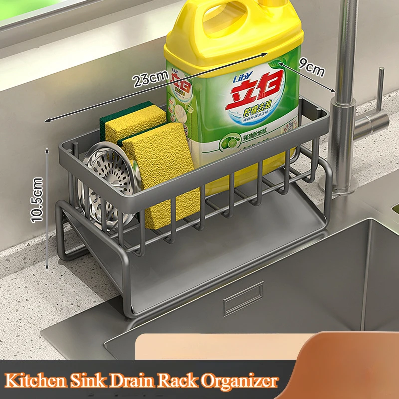 

Stainless Steel Kitchen Sink Drain Rack Organizer Punch-Free Self-draining Sink Shelf Soap Sponge Holder Dishcloth Towel Rack