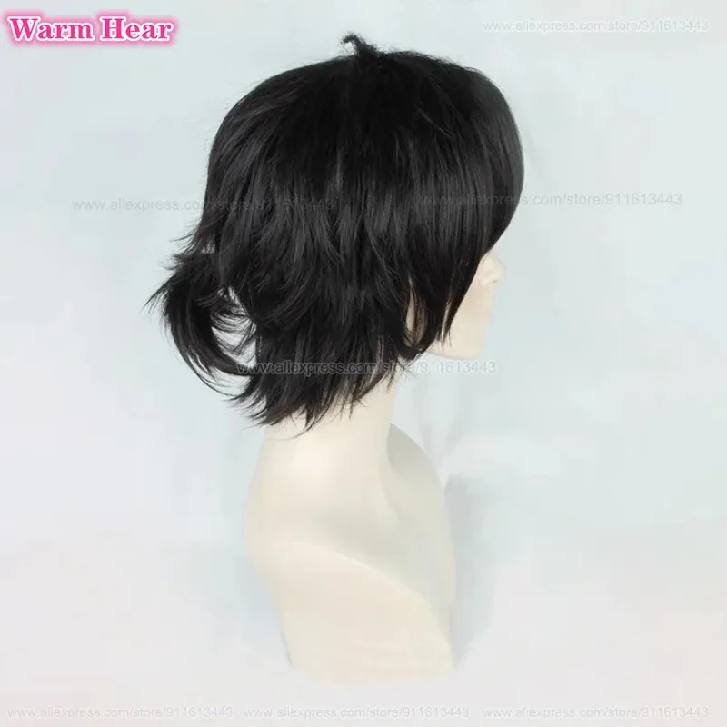 تشنغ شياوشي الاصطناعية قصيرة 30 سنتيمتر الأسود سياد جزء التعادل تشارلز مقاومة للحرارة الشعر هالوين تأثيري أنيمي الباروكات