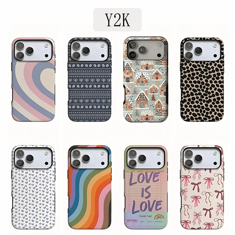 

Luxury Y2K Leopard Print Phone Case for iPhone 17 16e 16 15 14 13 12 11 X XS XR XSMAX 7 8 Air Pro Max Plus Double-layer