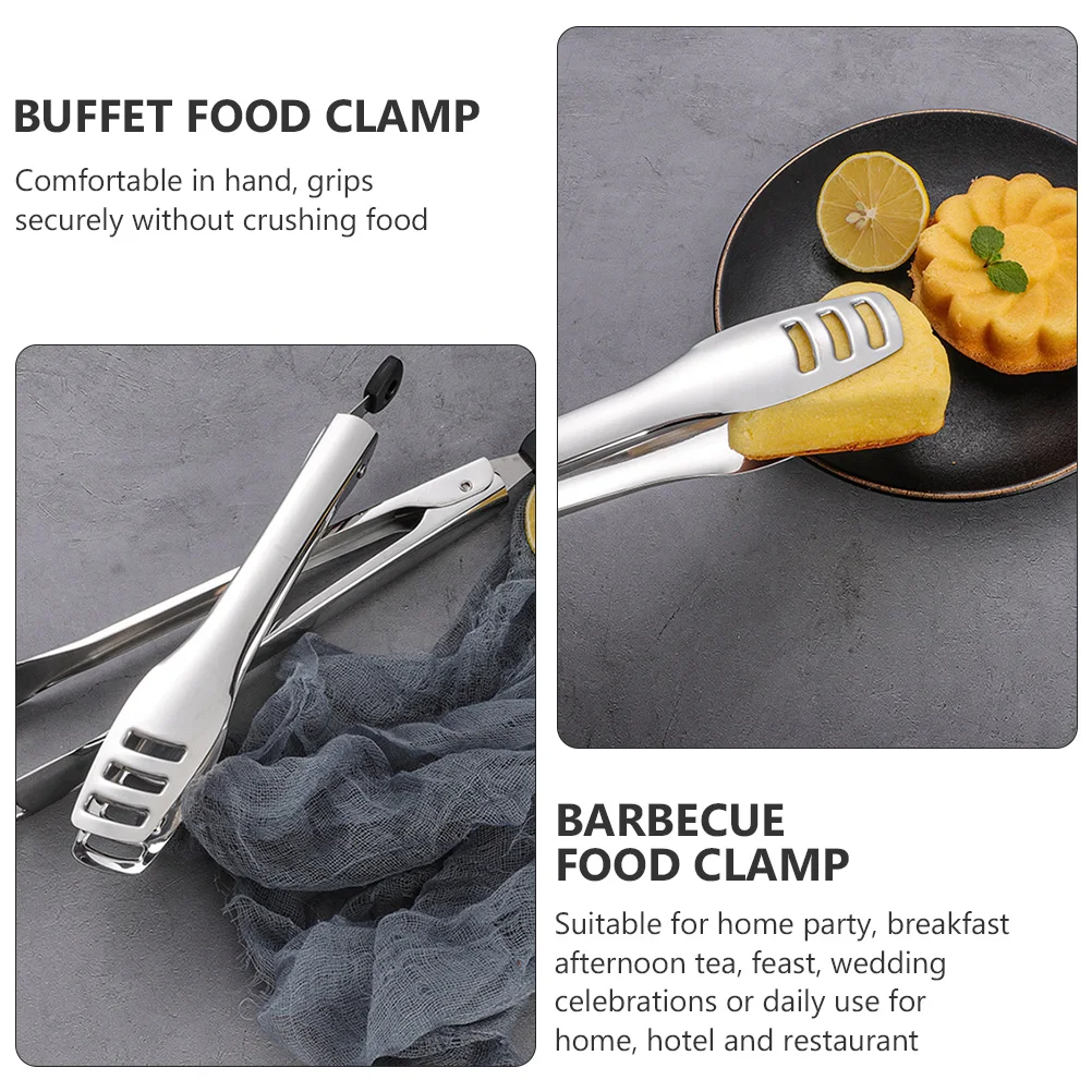 

Versatile Food Clip Stainless Steel Tong Kitchen Tool Heat Resistant Rust Proof Long Handle Pancake Steak Fruit Bread