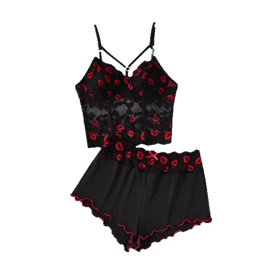 

Lace slim-fit bra set, see-through pajamas, seductive lingerie, plus-size home wear casual thin Pure Desire HYCC