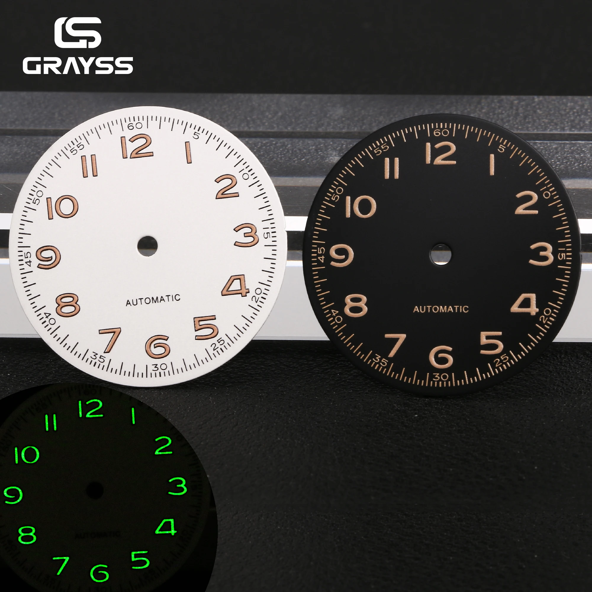 28,5mm Zifferblatt im Khaki-Feldstil mit leuchtenden arabischen Ziffern, passend für SKX NH35 NH36 PT5000 Miyota 8215 VH31 Uhrwerk Mod