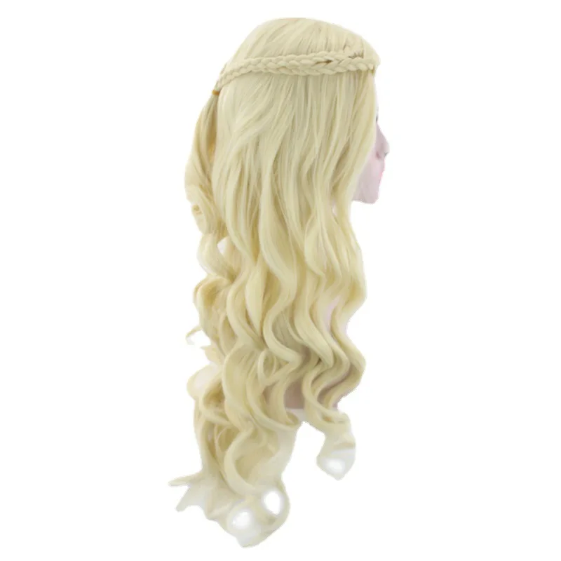 Bleke goud en zilvergrijs pruiken voor vrouwen lang krullend golf vlecht koningin pruik Fairy Elf pruiken voor cosplay Halloween kostuum pruik