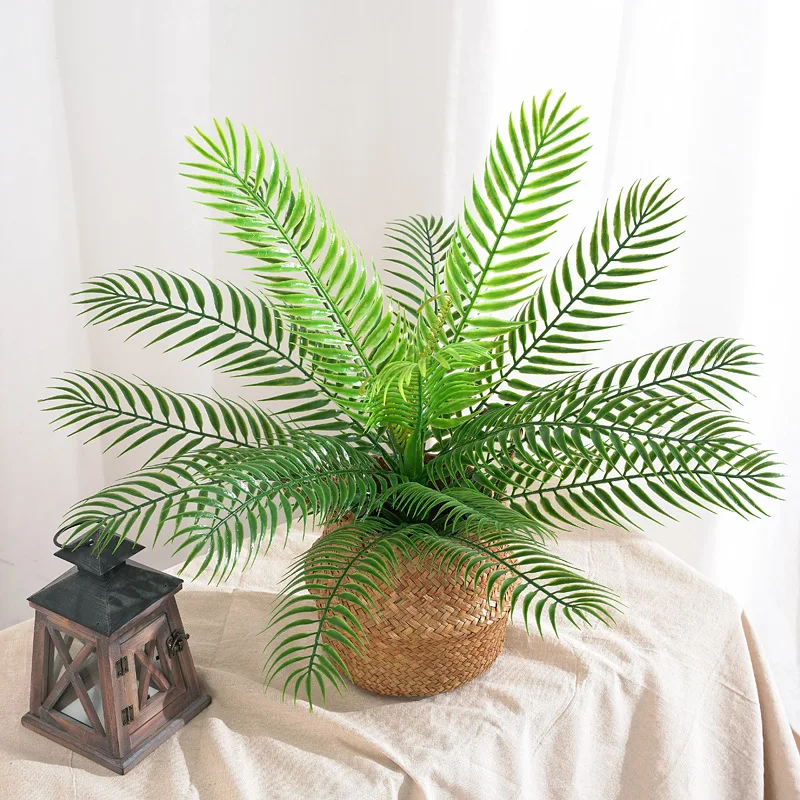 

60cm 18 Leaves Artificial Palm Tree Plastic Plants Branch Fake Cycas Tree Faux Tropical Leaves For Home Garden Indoor Decor