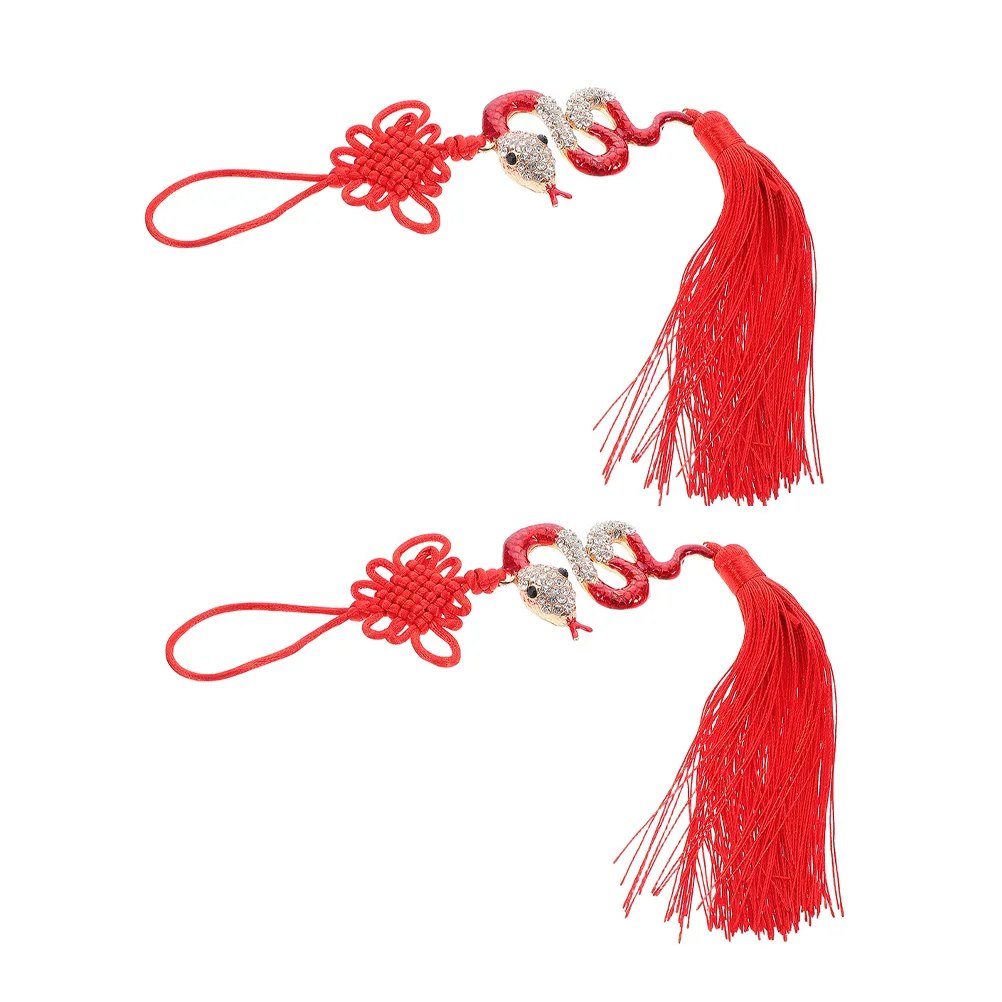 

2Pcs Year of The Snake Chinese Tassel Car Hanging Ornament Rhinestones Rearview Mirror Pendant New Year Decor