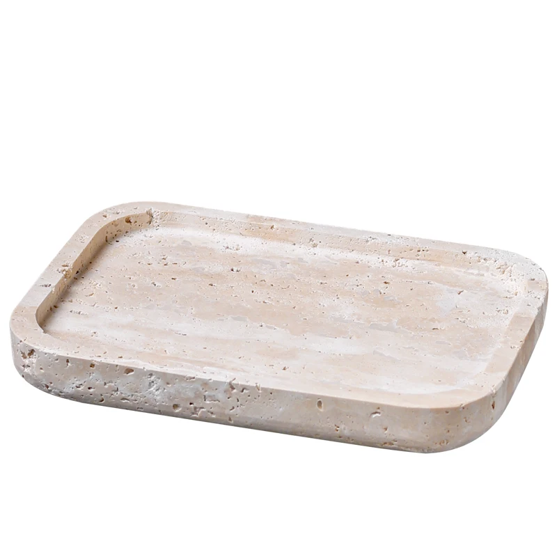 

Natural marble yellow hole gray cave stone tray bathroom storage tray ornament