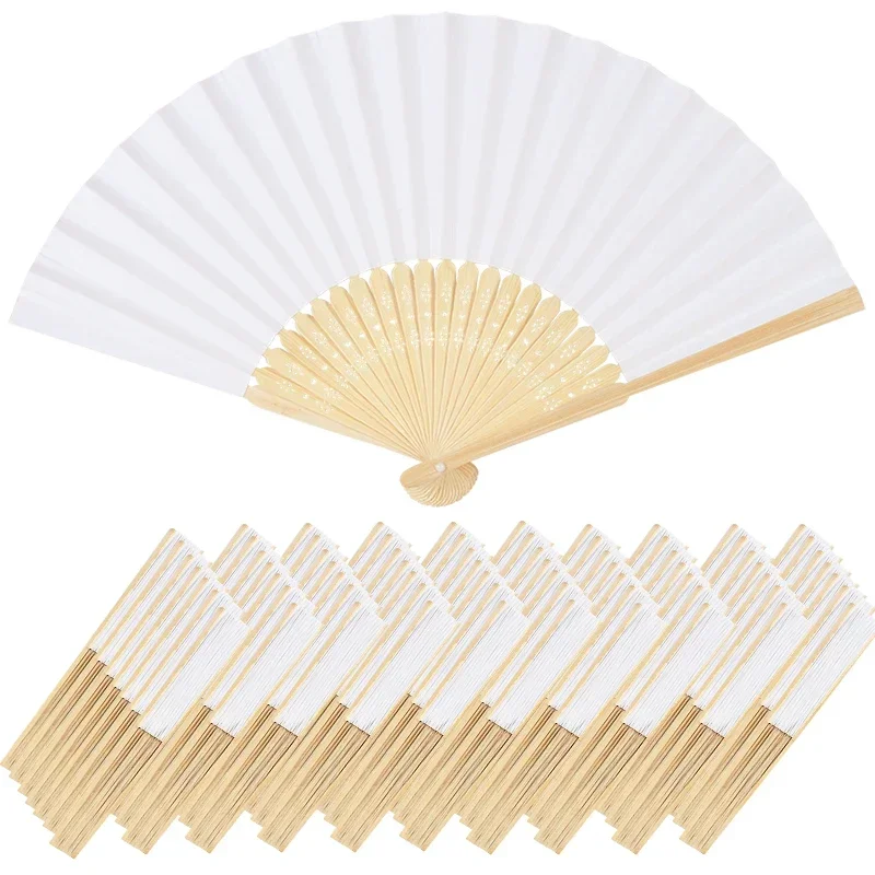 

10/20/30pcs White Foldable Paper Fan Portable Chinese Bamboo Fan Wedding Gifts For Guest Birthday Party Decoration Kids Painting