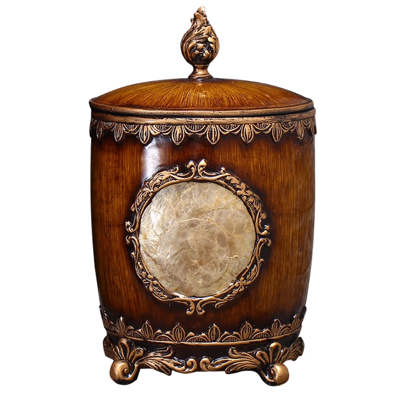 

European creative covered trash can, living room American storage bucket craft ornament, round with lid