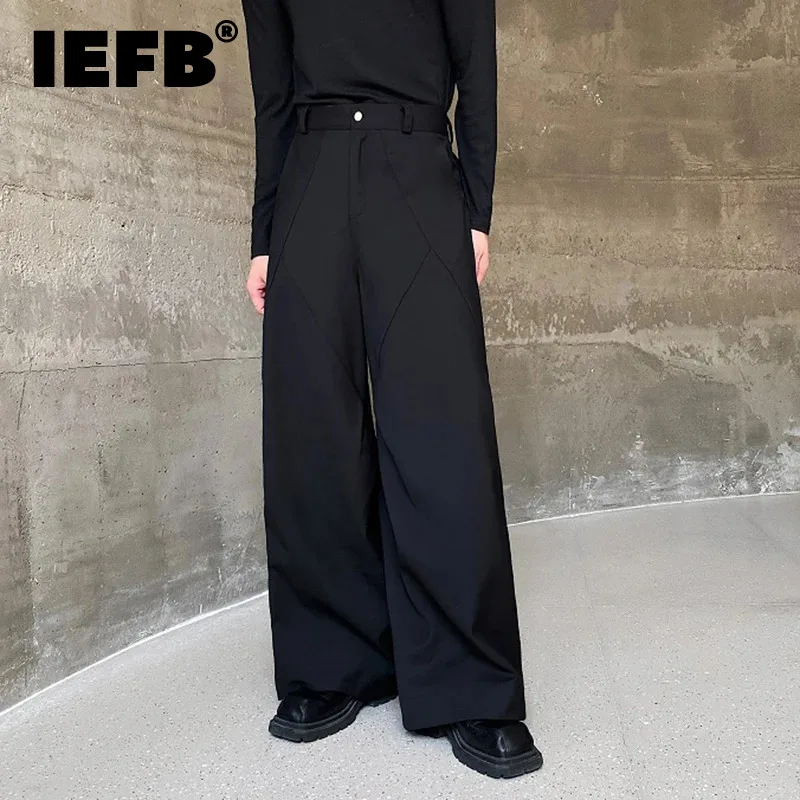 IEFB Thin Men's Casual Pants Straight Wide Leg Trousers Personality Pleated Spliced Design Trend Men Clothing 2024 9C3637