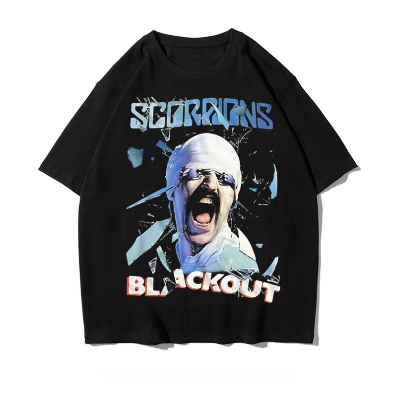Camiseta periférica de la banda Scorpions, moda urbana de verano para hombre, ropa holgada cómoda de algodón de manga corta para hombre
