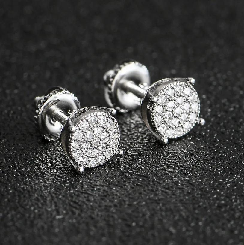 

Men's Hip Hop Stud Earrings with Micro Inlaid Zircon in Round Shape S925 Silver Material for Fashionable Look for men and women