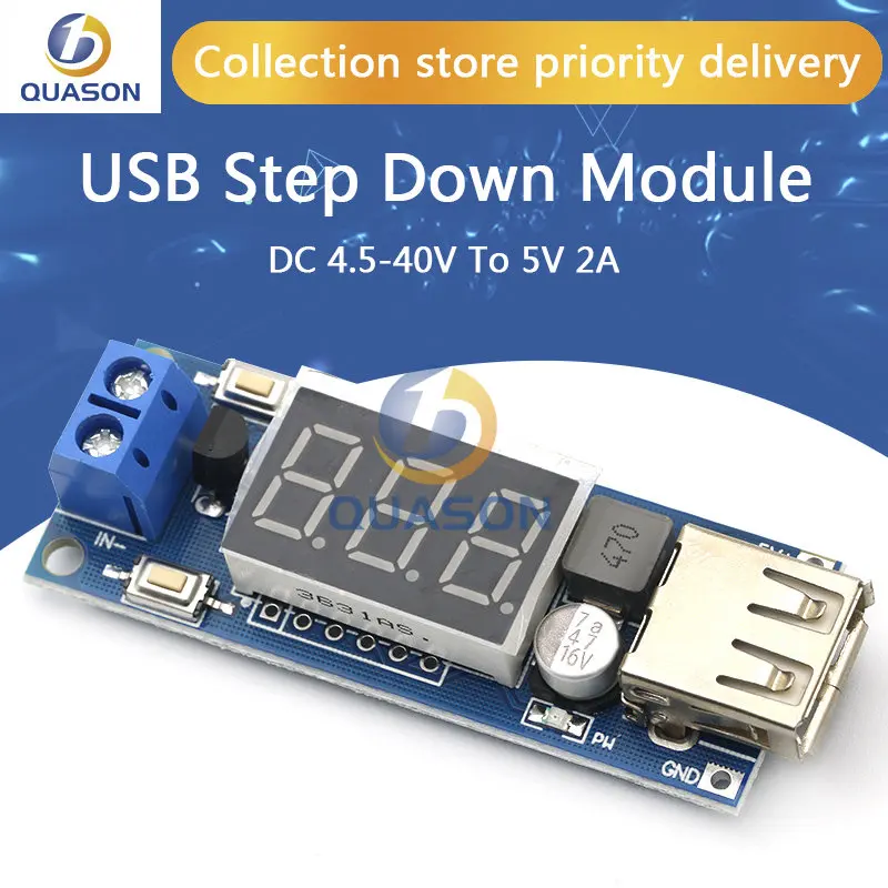 USB CAR Charger LED Step Down Buck Converter Voltmeter Module Low Power DC 4.5-40V To 5V 2A High Efficiency Low Ripple Board