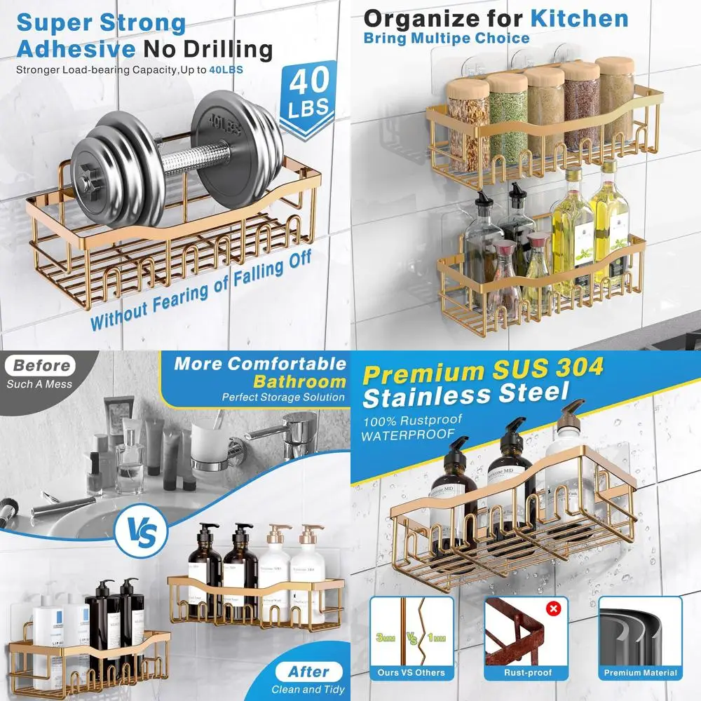 

2-Piece Shower Caddy Set, Waterproof Bathroom Organizer, No-Screw Stainless Steel Rack, Kitchen & Home Decor Storage Solution