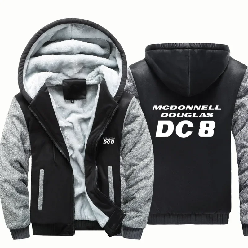 ماكدونيل دوغلاس-DC8 طيران الطيران الطيارين الرجال معطف جاكيتات الصوف الصوف الدافئة سستة مقنعين سميكة هوديس بلوزات #2