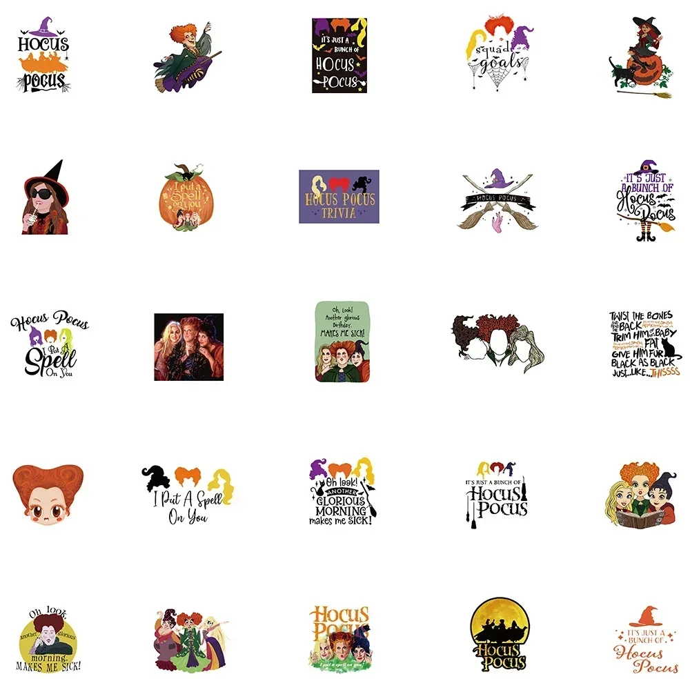 50PCS Halloween Witch Hocus Pocus Stickers Disney Horror Decal Skateboard Phone Luggage Laptop Car Waterproof Stickers Kids Toy