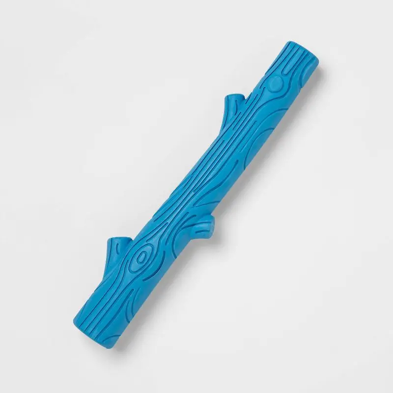 Indestructible Dog Chew Toy 12 Inch Blue Rubber Stick with Crinkles for Aggressive Chewers Extreme Play Fetch Safe Non Toxic