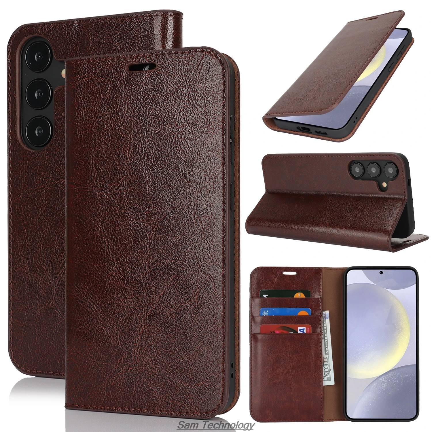 

Роскошный чехол-кошелек для Samsung Galaxy S25 6,2 дюйма, кожаный чехол премиум-класса, сумки с откидной крышкой, деловая сумка в стиле ретро, чехол Fundas Coque