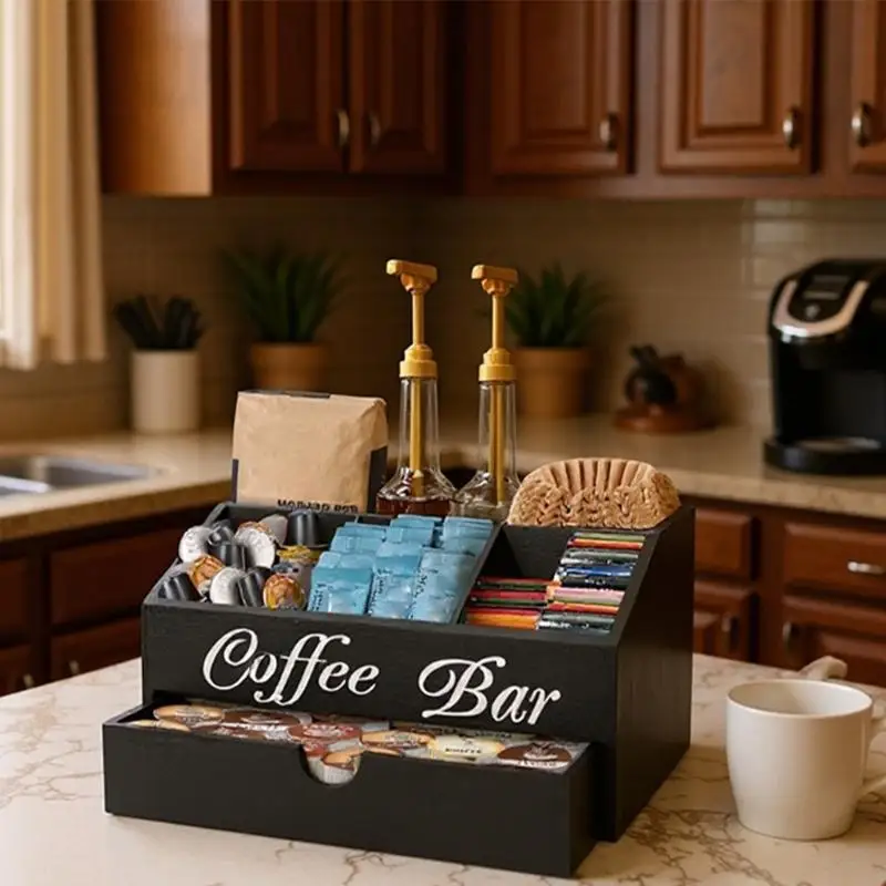 

Портативное решение для хранения кофейной станции для организованных столешниц, подходящее для различных стилей домашнего декора